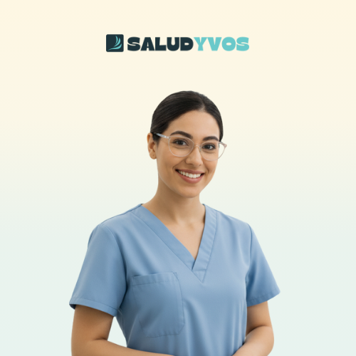 Embajadora de SaludyVos sonriendo en casa